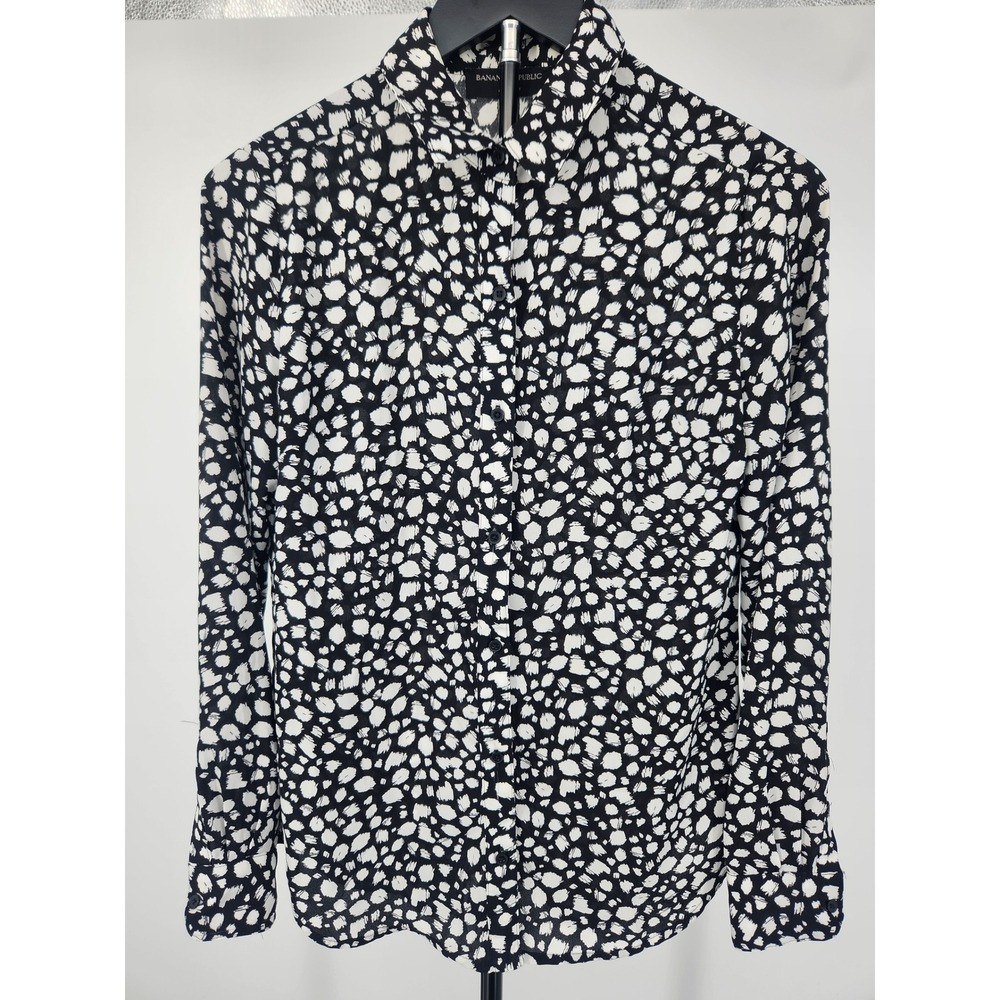 Banana Republic Classic Fit Blouse XS Black White Abstract Print Button Down